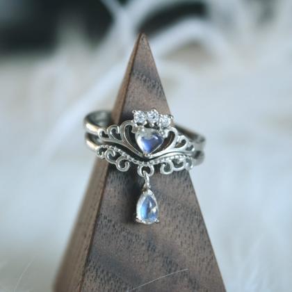 Moonstone Ring Crown Ring Sterling Silver Ring Set