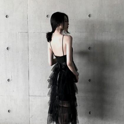 Black Swan Spaghetti Strap Dress Low Back Gown